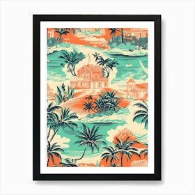 Miami Beach, Florida, California, Inspired Travel Pattern 5 Art Print
