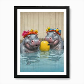 Hippo In The Pool Art Print