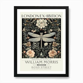 William Morris Dragonfly and floral artwork in Warm earth tones, insect and flower pattern dark academia library Botanical vintage print, living room vintage decor Floral tapestry Victorian nature art 30 Art Print