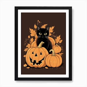 Cat With Pumpkins 4 Art Print