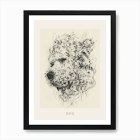 Wavy Haired Dog Sepia Line Sketch Poster Art Print