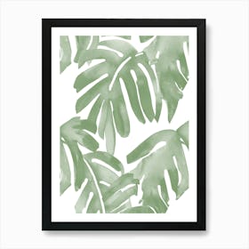 Tropical Leaves, Watercolor Sage Green Botanical 1 Art Print