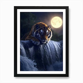 Tiger By The Waterfall. Generated AI. Art Print Art Print