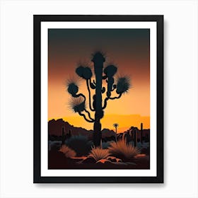 Joshua Tree At Dusk In Desert Retro Illustration (2) Art Print