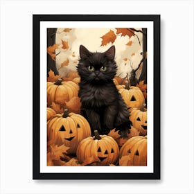 Cat With Pumpkins 3 Art Print