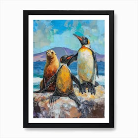 Galapagos Penguin Sea Lion Island Colour Block Painting 1 Art Print