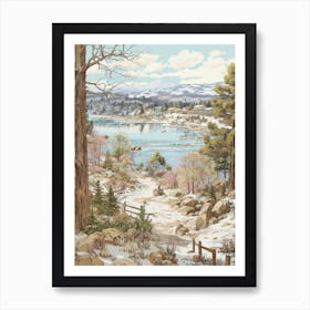 Vintage Winter Illustration Big Bear Lake California 2 Art Print