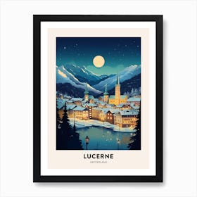 Winter Night  Travel Poster Lucerne Switzerland 3 Art Print