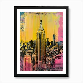 Empire State Building New York Colourful Silkscreen Illustration 4 Art Print