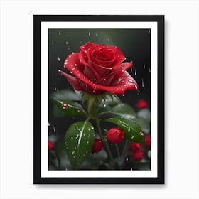 Red Roses At Rainy With Water Droplets Vertical Composition 11 Art Print