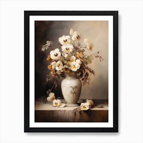 Pansy, Autumn Fall Flowers Sitting In A White Vase, Farmhouse Style 4 Art Print