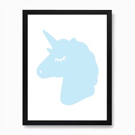 Blue Unicorn Silhouette Head Art Print