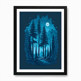 A Fantasy Forest At Night In Blue Theme 60 Art Print