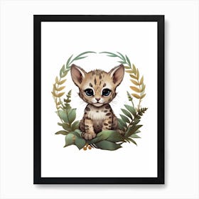 Watercolour Jungle Animal Baby Margay 2 Art Print