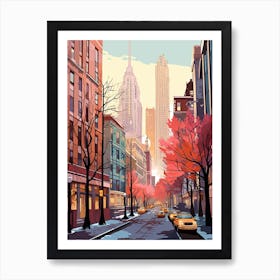 Vintage Winter Travel Illustration New York City Usa 2 Art Print