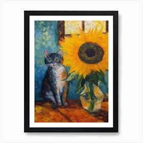 Still Life Of Sunflower With A Cat 2 Art Print