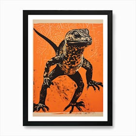 Lizard, Woodblock Animal Drawing 2 Art Print