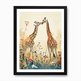 Two Giraffes Grooming One Another 1 Art Print