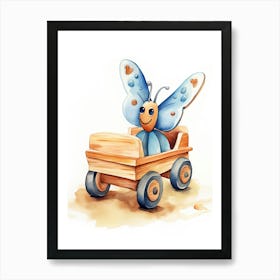 Baby Butterfly On Toy Car, Watercolour Nursery 0 Art Print