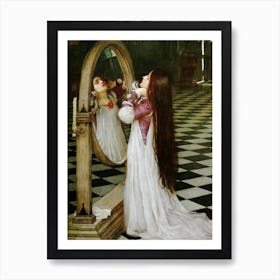 "Mariana in the South" 1897 - Mariana in the Mirror - John William Waterhouse ( 1849-1917) Pre-Raphaelite Oil Painting Woman in the Mirror Vintage Remastered Famous Art Print
