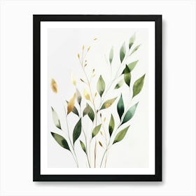 Green Leaves On A White Background 1 Art Print