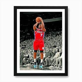 Kyle Lowry Of The Philadelphia 76ers Shoots A Three Point Basket Against The New York Knicks Art Print