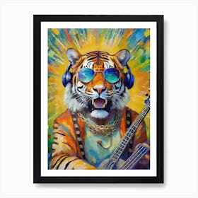 Firefly A World Where Music And Melodies Comes To Life Portrait Of Singing Tiger Wearing Sunglasses 3 Art Print