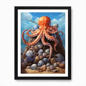 Octopus Using Tools Illustration 2 Art Print