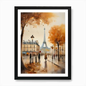 Paris city countryside, cafes, people, trees, old autumn oil paints. Faded colours.3 Art Print