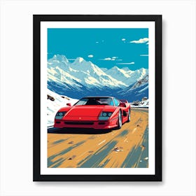 A Ferrari F40 In The Route Des Grandes Alpes Illustration 1 Art Print