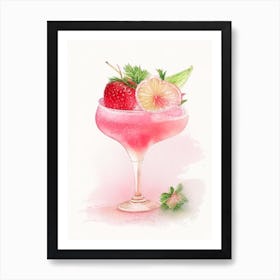 Strawberry Margarita, Cocktail, Drink Gouache Art Print