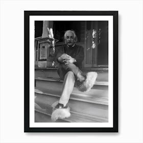 Albert Einstein Fuzzy Slippers Art Print