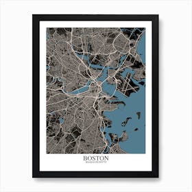 Boston Massachusetts Black Blue Art Print