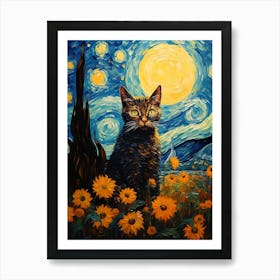 Cat Sunflowers Wall Art 4 Art Print