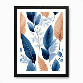 Seamless Pattern With Blue Leaves Art Print