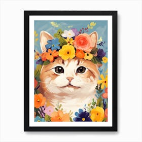 Munchkin Cat With A Flower Crown Painting Matisse Style 3 Art Print