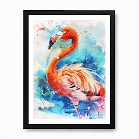 Flamingo Colourful Watercolour 2 Art Print