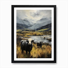 Cloudy Impressionism Style Painting Of Highland Cattle Art Print