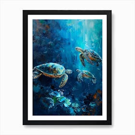 Sea Turtles Illuminated By The Light Underwater 1 Art Print