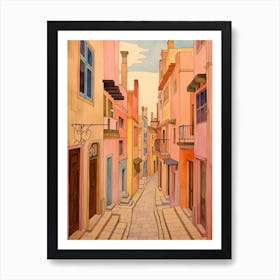 Valletta Malta 3 Vintage Pink Travel Illustration Art Print