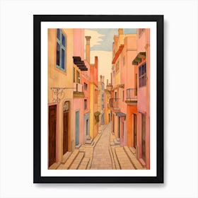 Valletta Malta 3 Vintage Pink Travel Illustration Poster