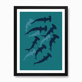 Hammerhead Shark Green Art Print