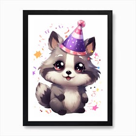 Cute Kawaii Cartoon Raccoon 36 Art Print