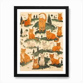 Medieval Map Of Trees & Cats Art Print