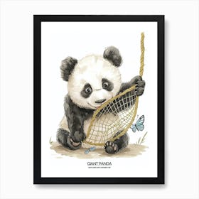 Giant Panda Cub Playing With A Butterfly Net Poster 2 Art Print