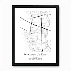 Koog Aan De Zaan,Netherlands Minimalist Map Art Print