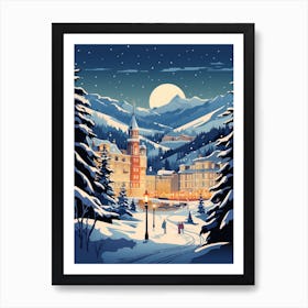 Winter Travel Night Illustration St Moritz Switzerland 1 Art Print