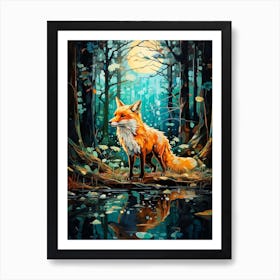 Red Fox Forest Painting 3 Art Print