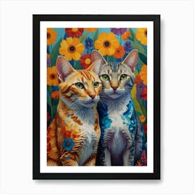 Two Cats In Flowers Art Print