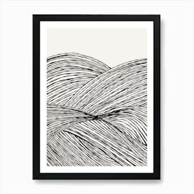 Zen Waves in Black & White – Minimal Abstract Japandi (2/2) Art Print